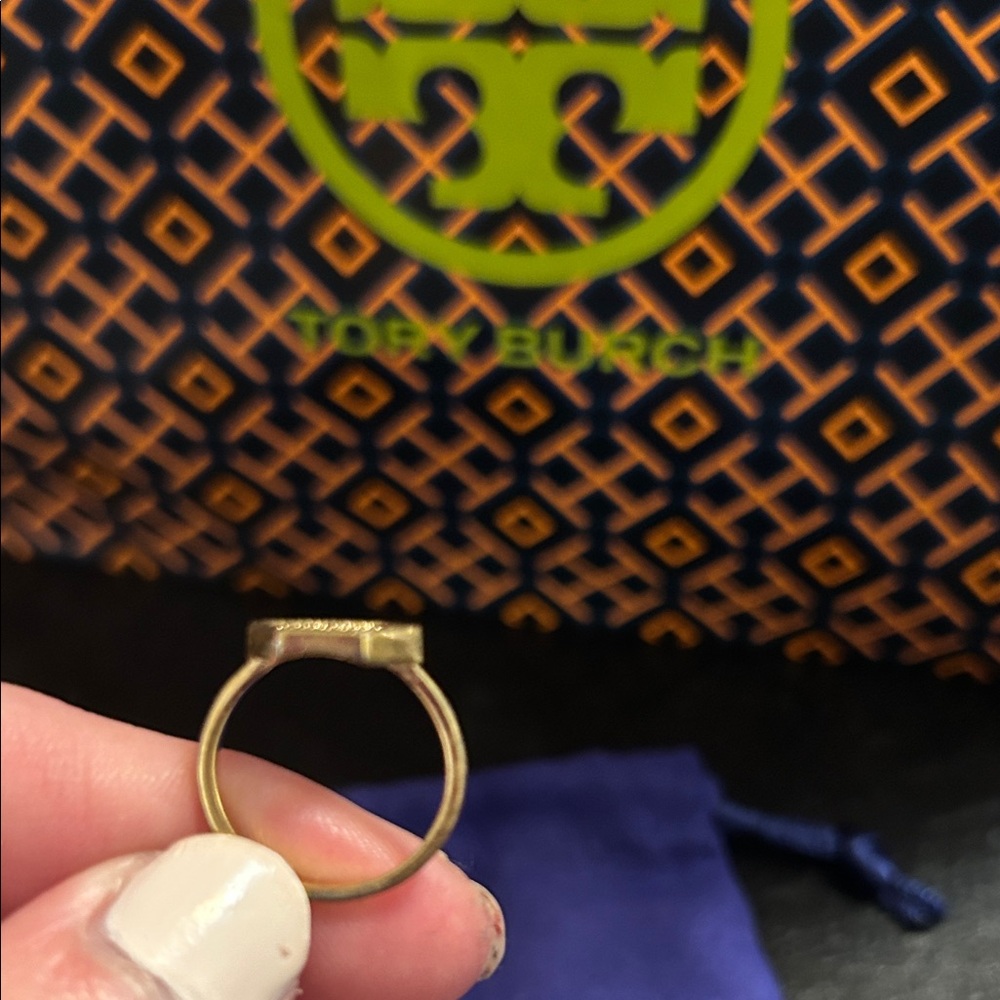 Tory Burch Hexagon Gold and Pave Ring, Size 6 - Picture 3 of 6